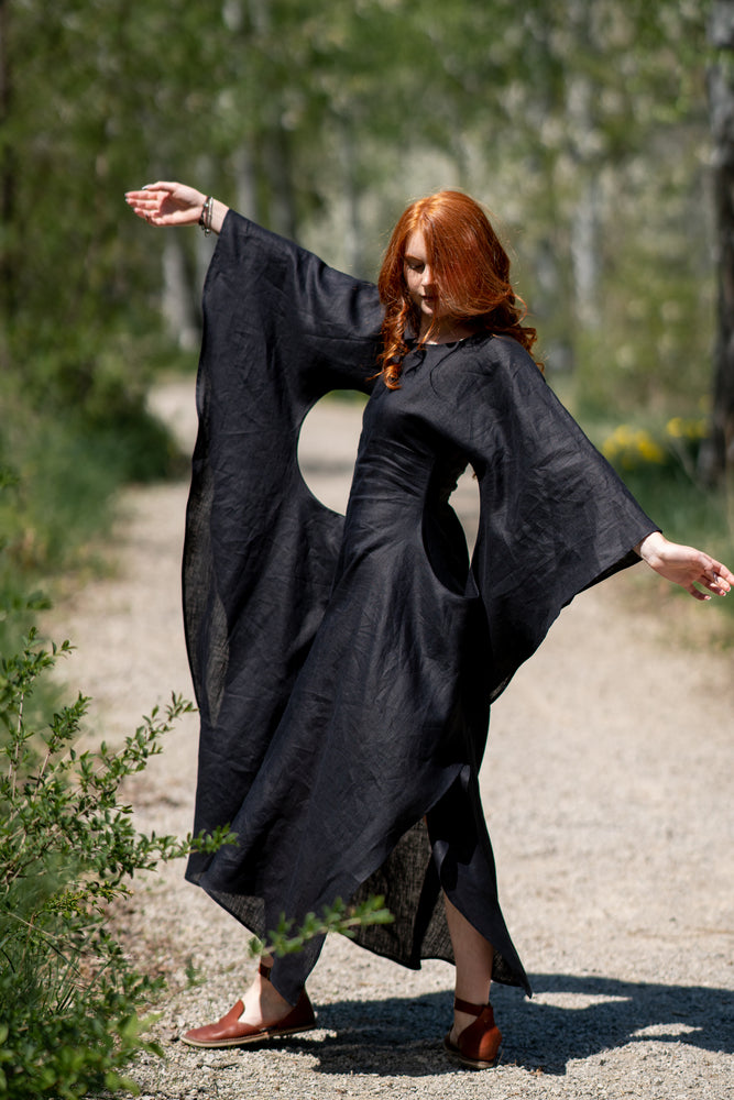 Long Linen Batwing Dress - VisibleArtShop