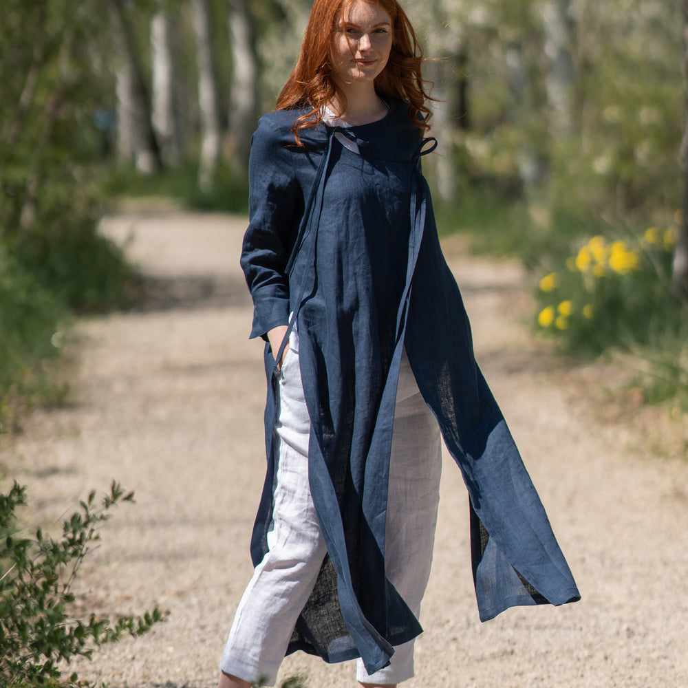 Linen Cardigan with Slits - VisibleArtShop