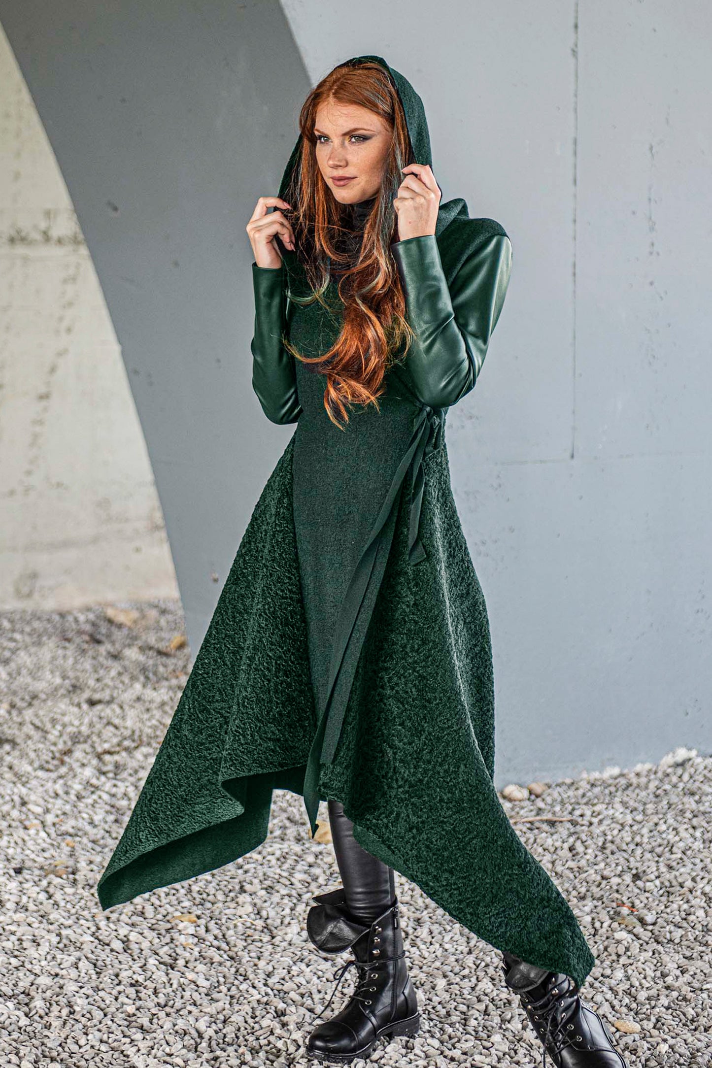 Hooded Asymmetric Black Coat, VisibleArtShop