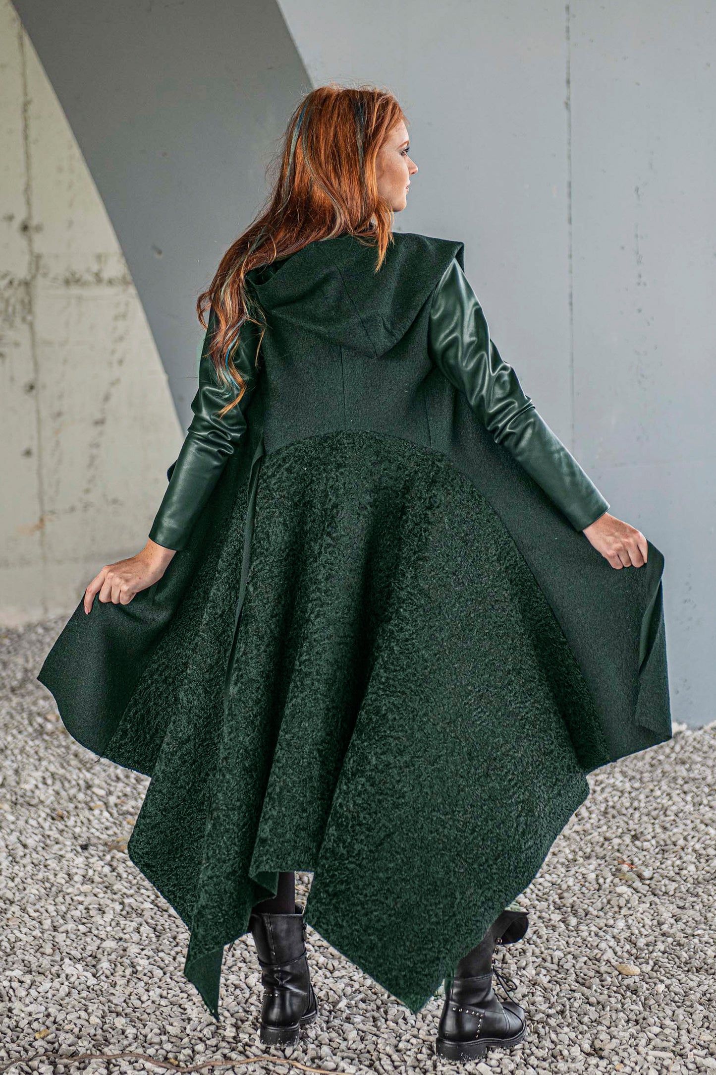Hooded Asymmetric Black Coat, VisibleArtShop