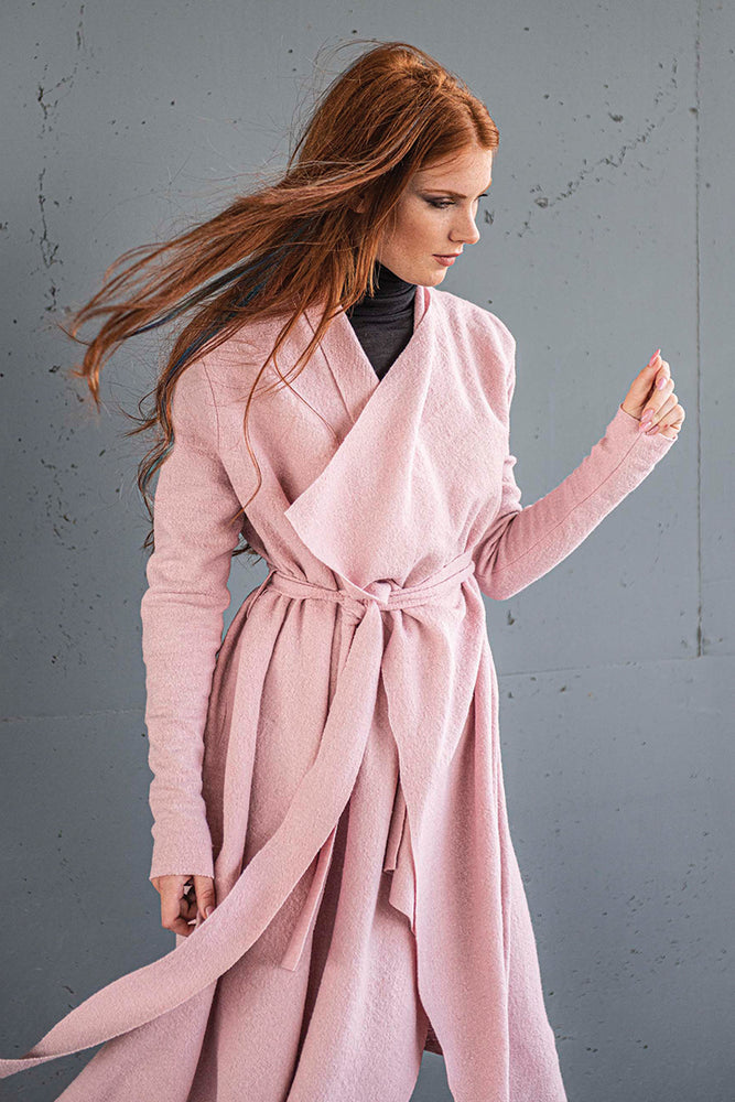 Wool Cardigan Coat in Pink - VisibleArtShop