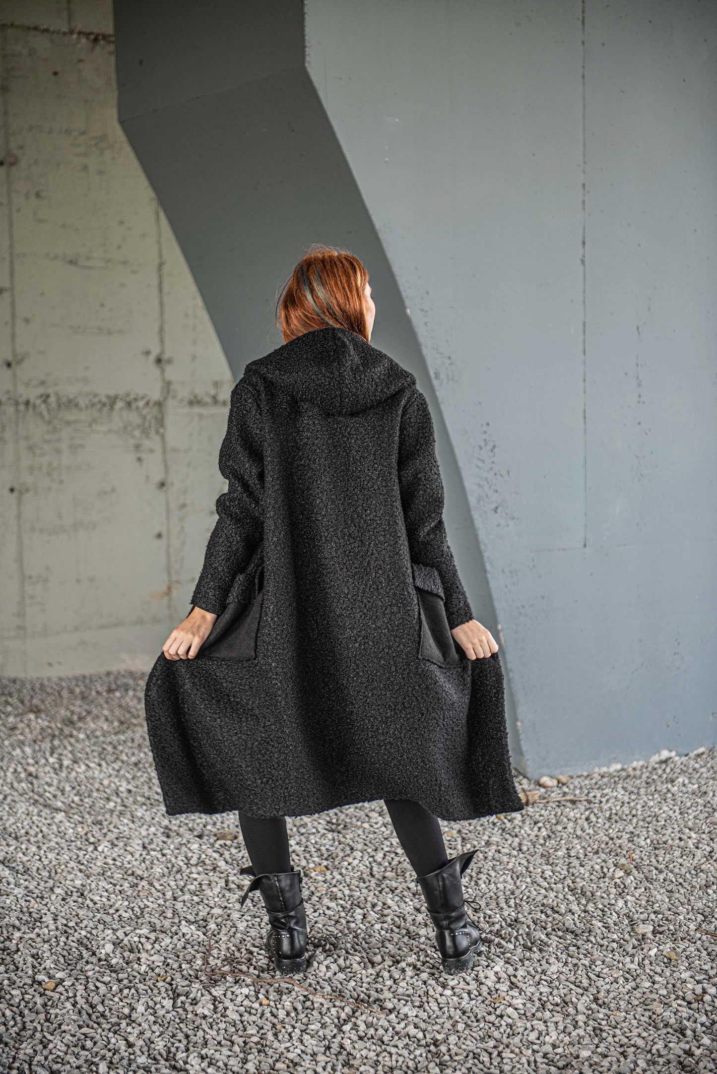 Shawl Hood Coat in Black - VisibleArtShop