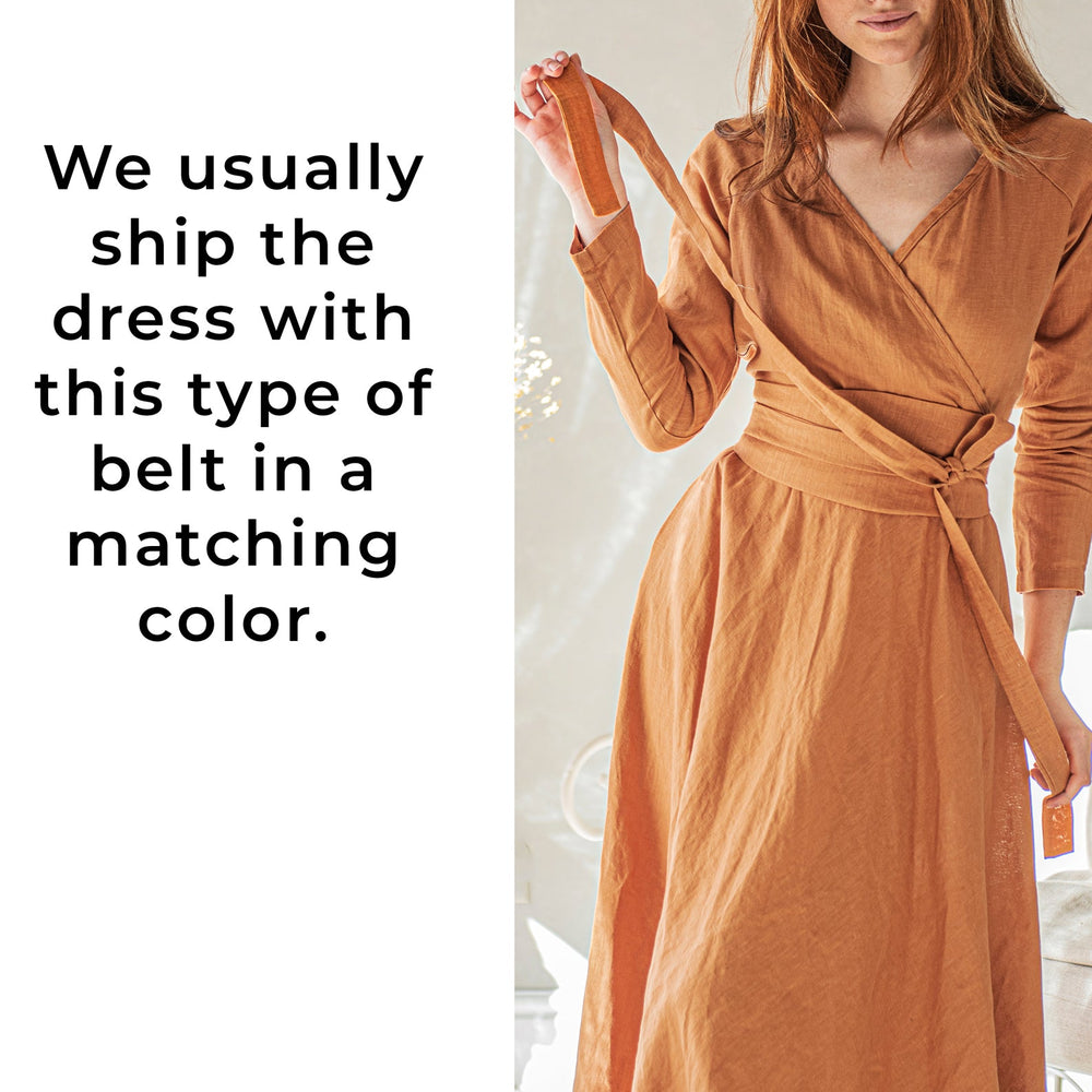 
                      
                        Heavy Linen Wrap Dress with Waist Belt, VisibleArtShop
                      
                    