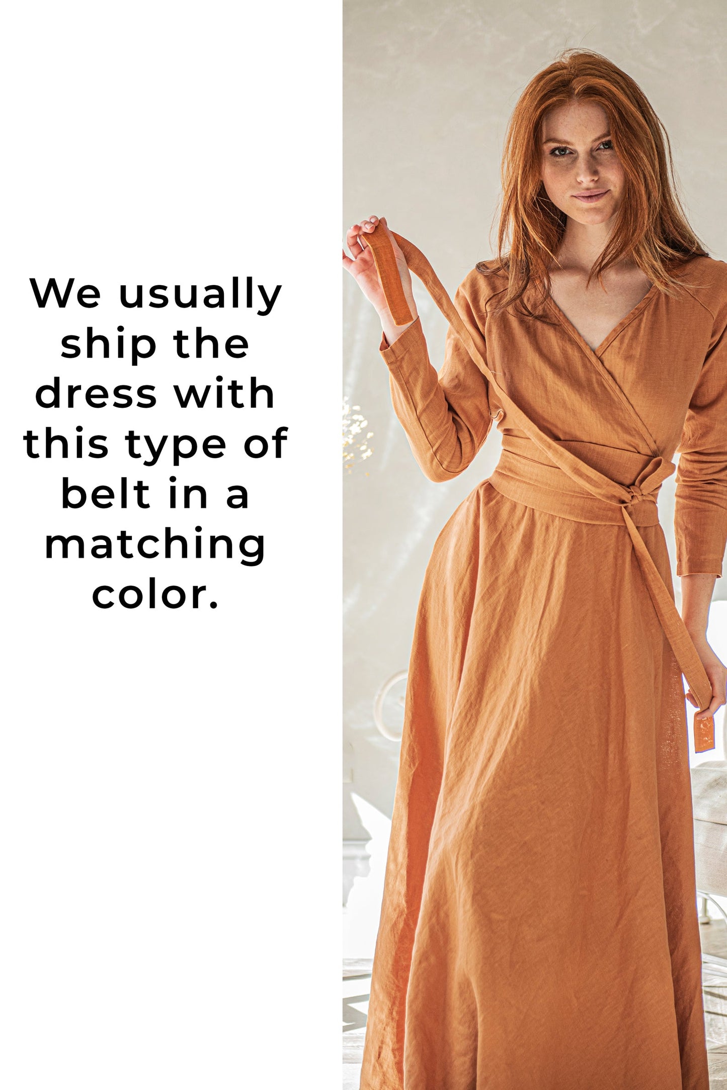 Heavy Linen Wrap Dress with Waist Belt, VisibleArtShop