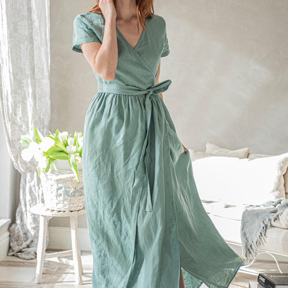 
                      
                        Long Linen Wrap Dress - VisibleArtShop
                      
                    