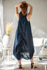 Cowl Neck Linen Dress in Midi Length - VisibleArtShop