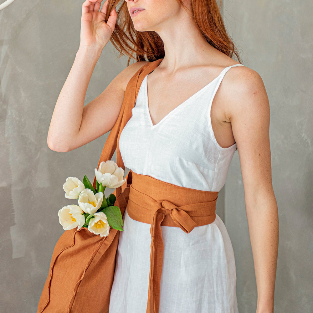 Linen Obi Belt in Deep Green, VisibleArtShop