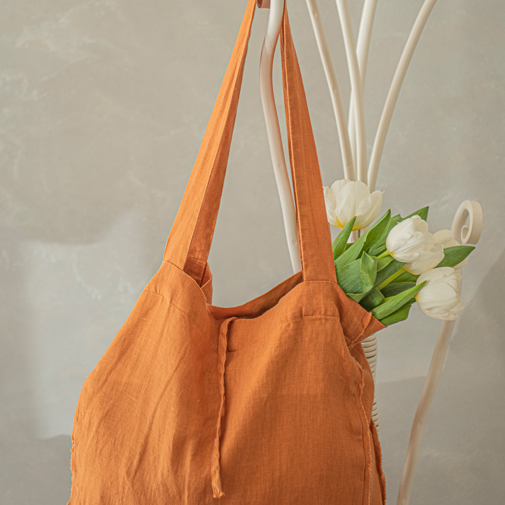 Linen Tote Bag in Ochre, VisibleArtShop