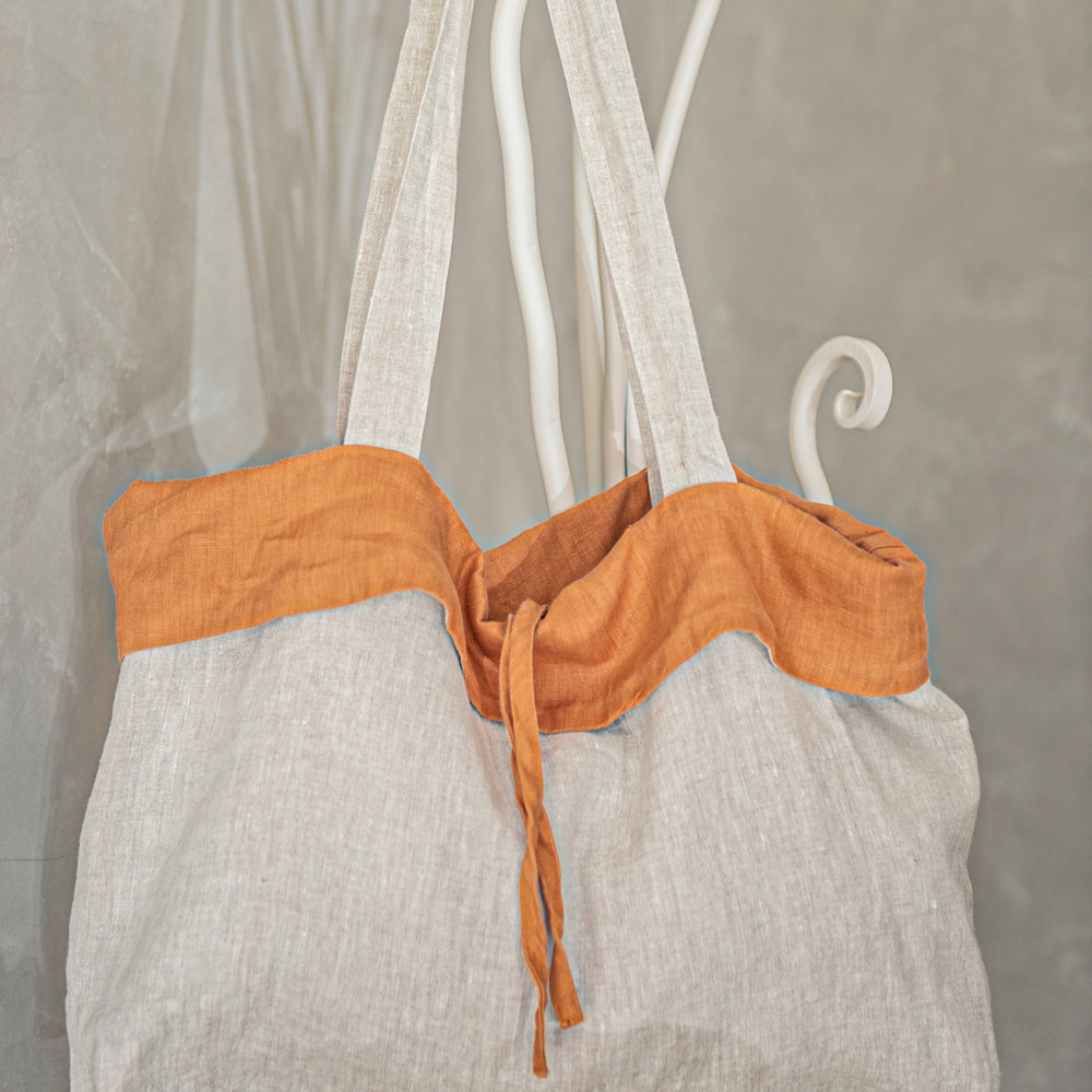 Multicolor Linen Shopping Bag Ochre, VisibleArtShop