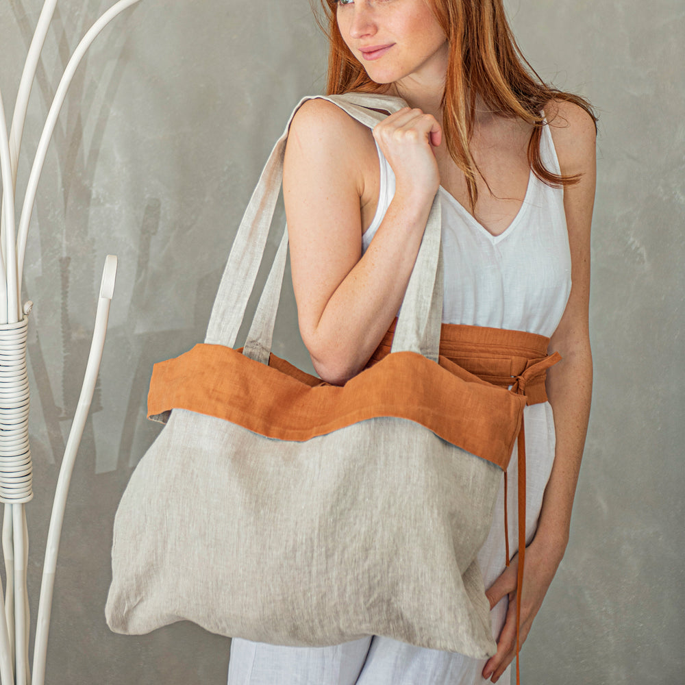 Multicolor Linen Shopping Bag Ochre, VisibleArtShop