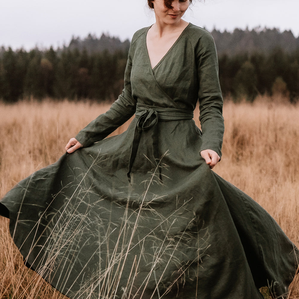 Belted Dress from Heavyweight Linen - VisibleArtShop