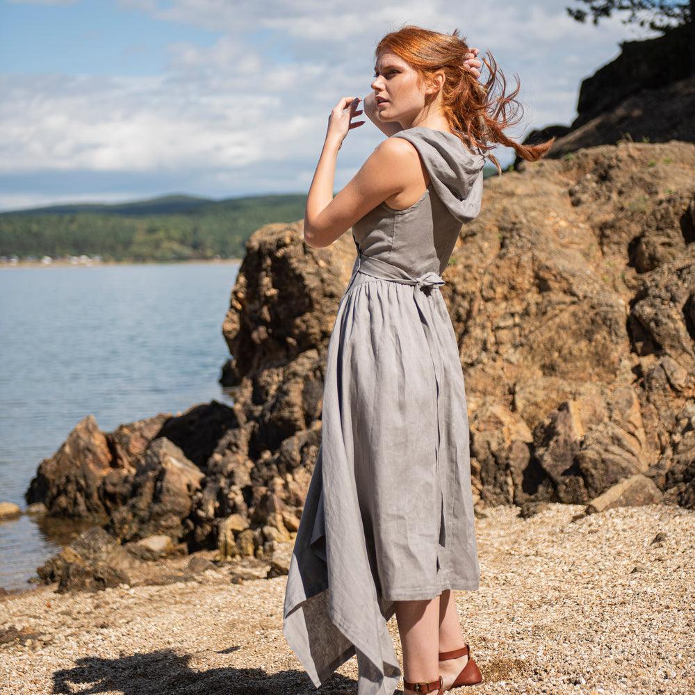 
                      
                        Hooded Linen Asymmetric Dress, VisibleArtShop
                      
                    