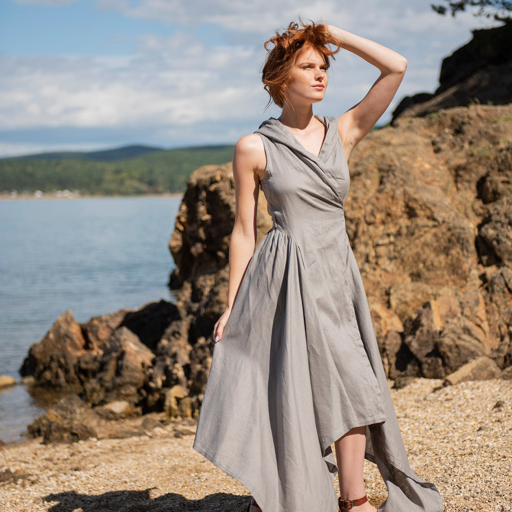 
                      
                        Hooded Linen Asymmetric Dress, VisibleArtShop
                      
                    