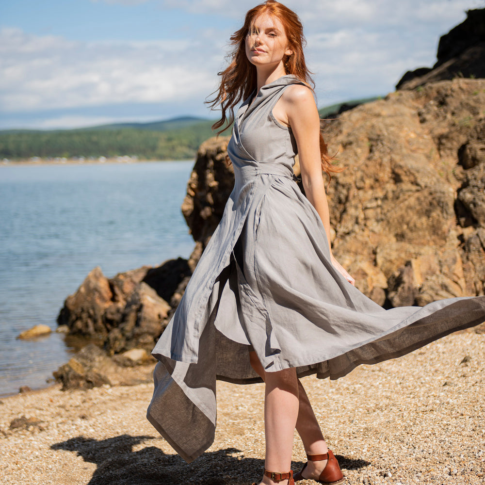 
                      
                        Hooded Linen Asymmetric Dress, VisibleArtShop
                      
                    