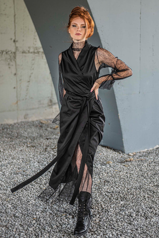 Black Vest Dress with Lace Lining - VisibleArtShop
