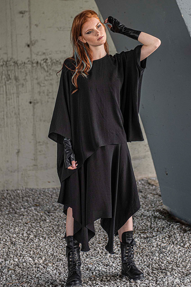 2 in 1 Asymmetrical Black Dress - VisibleArtShop