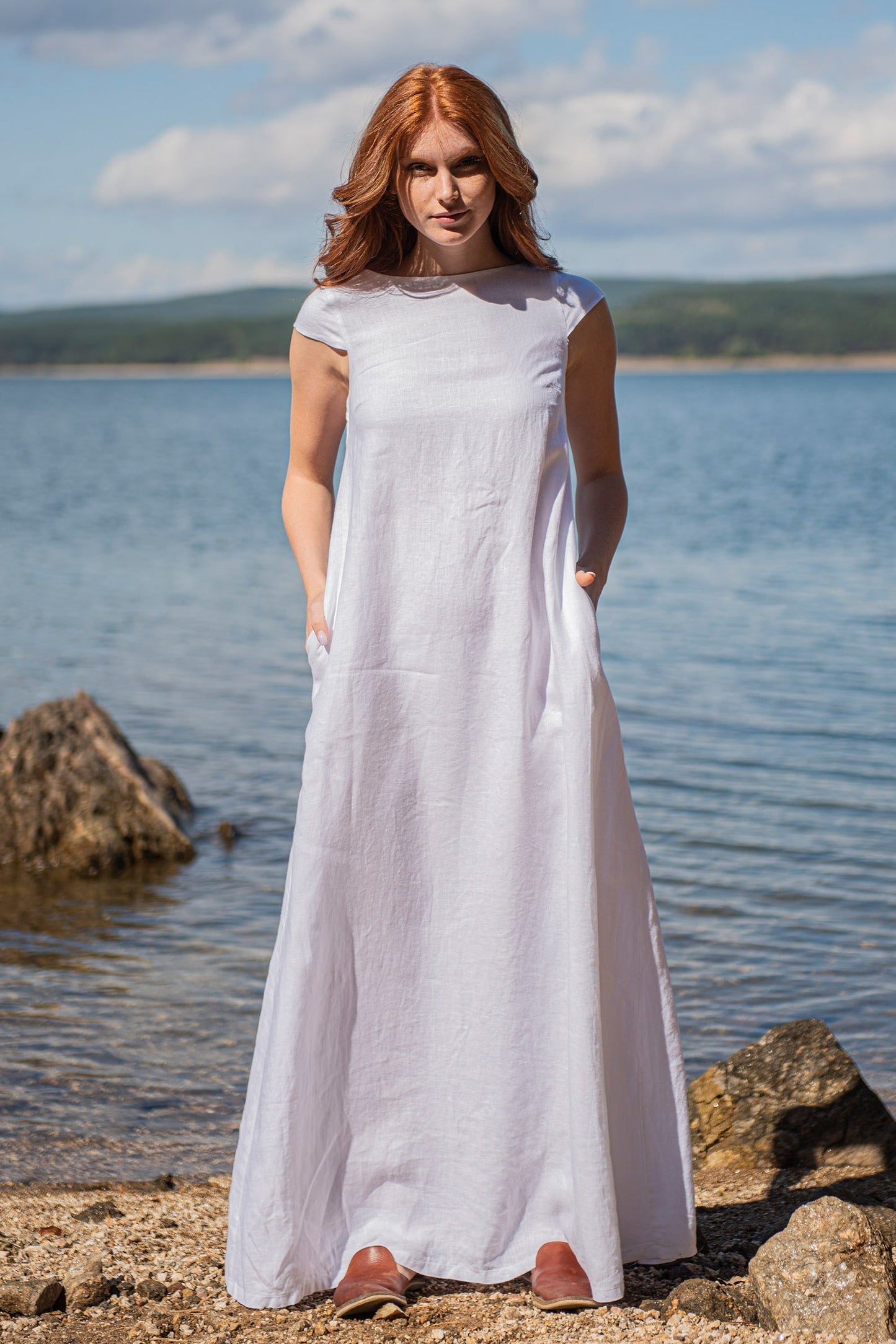 Linen Maxi Dress with Cap Sleeves, White Linen Dress, Short Sleeve Summer Dress, 100% Linen Clothing, Long Linen Dress, M / Amethyst Linen Maxi Dress with Cap Sleeves, White Linen Dress, Short Sleeve Summer Dress, 100% Linen Clothing, Long Linen Dress, M / Amethyst