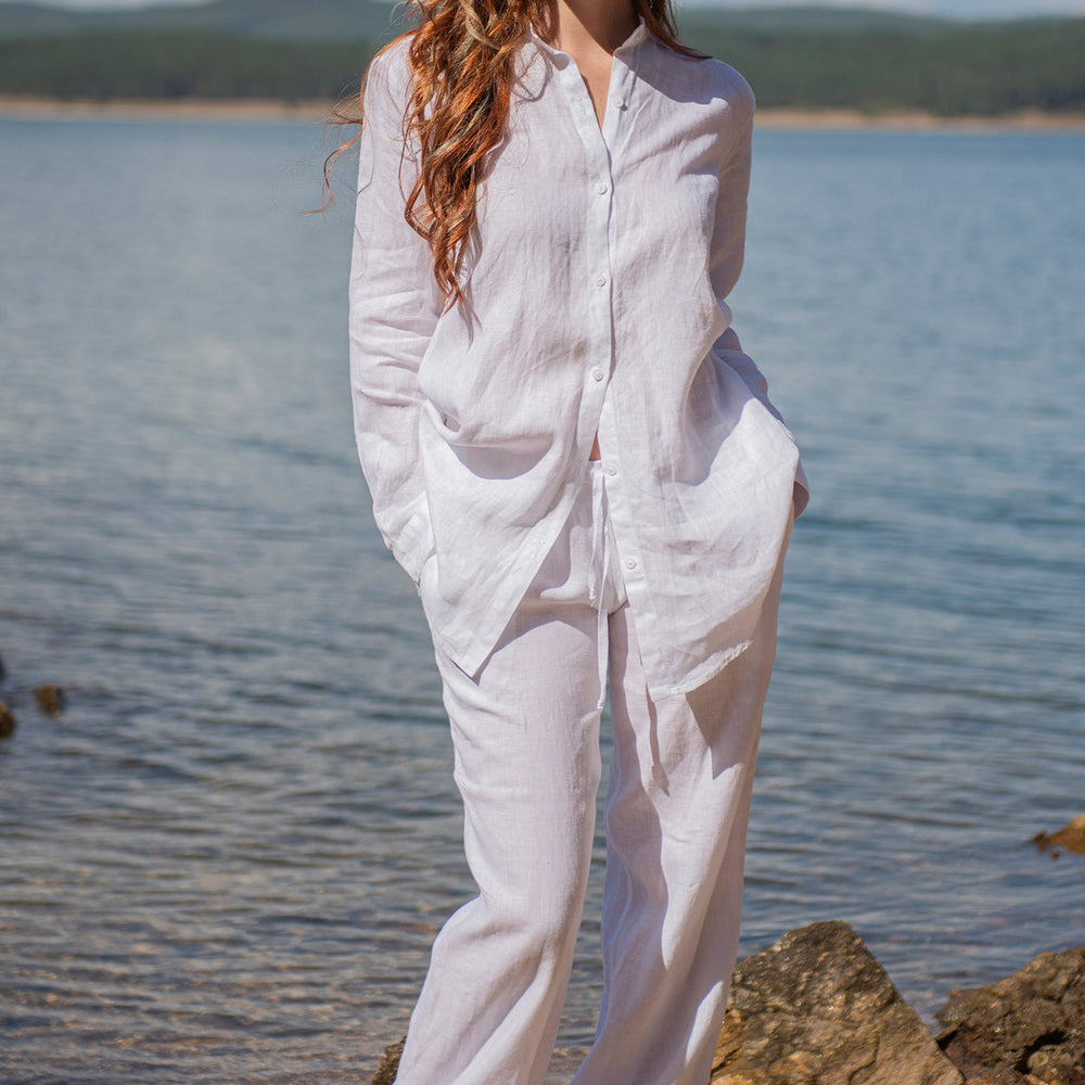 Loose Linen Shirt in White, VisibleArtShop