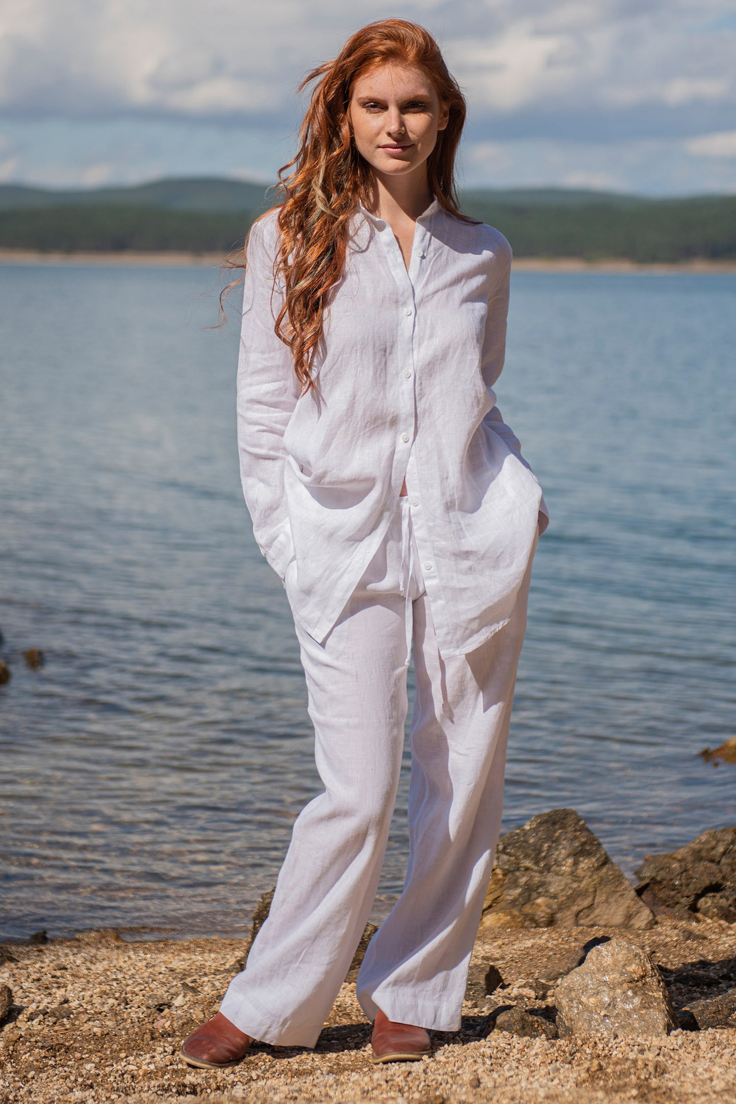 Loose Linen Shirt in White - VisibleArtShop