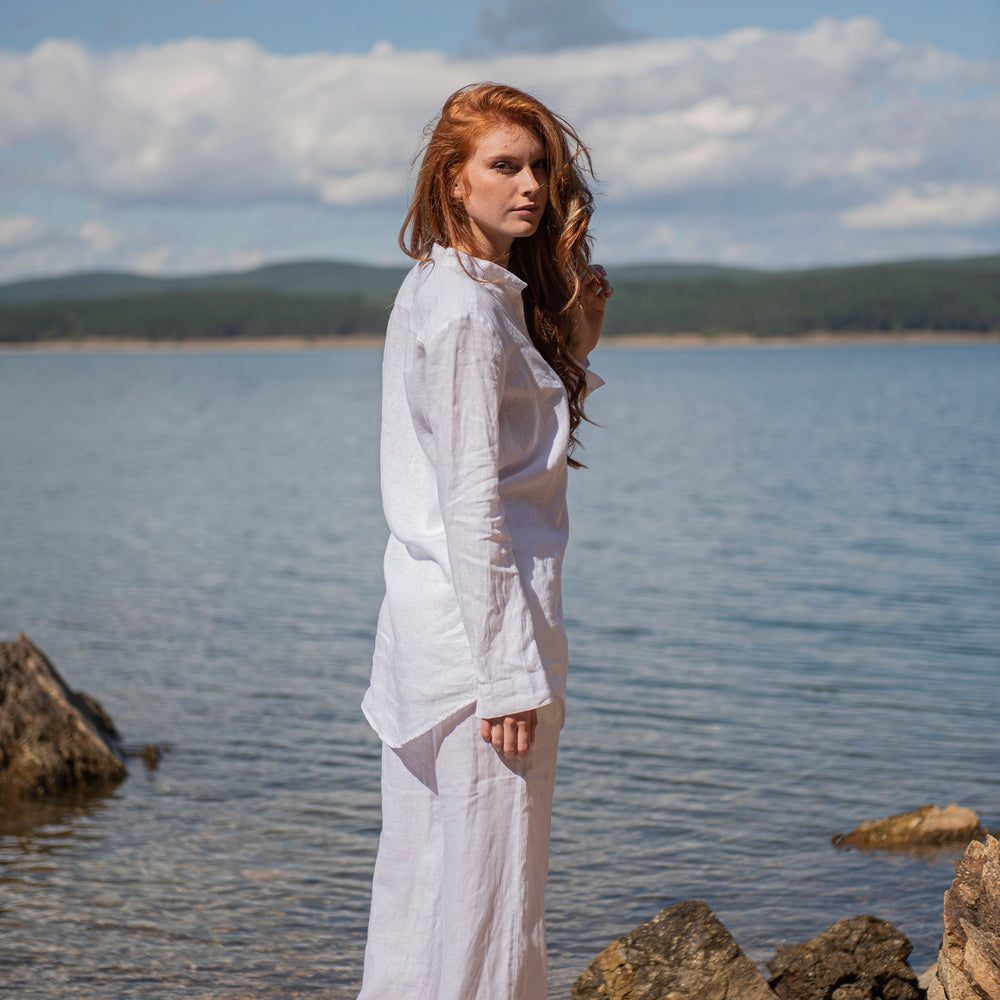 
                      
                        Loose Linen Shirt in White, VisibleArtShop
                      
                    