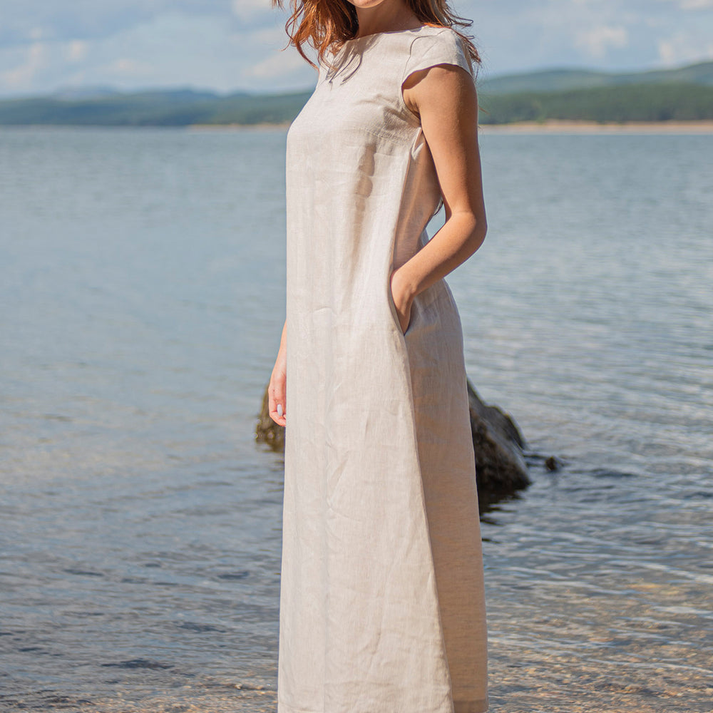 
                      
                        Linen Midi Dress with Cap Sleeves, VisibleArtShop
                      
                    