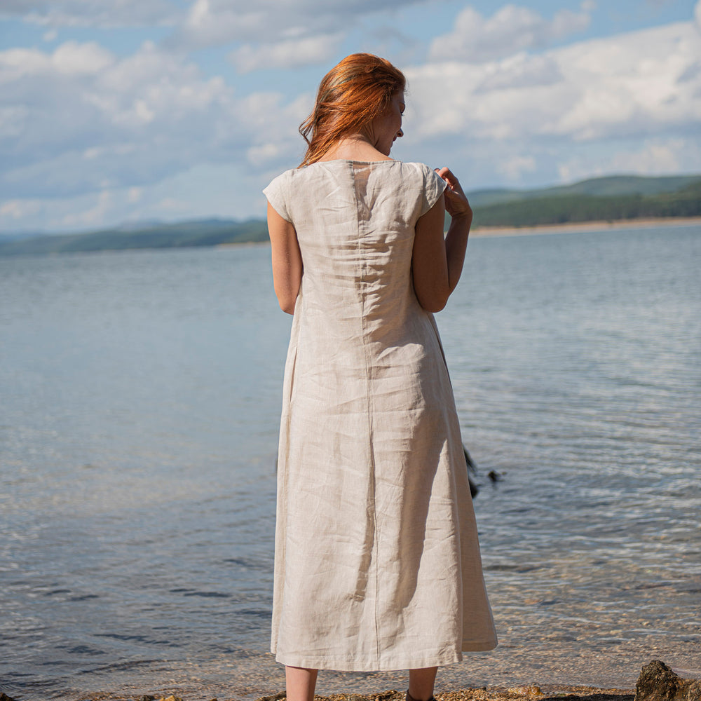 
                      
                        Linen Midi Dress with Cap Sleeves, VisibleArtShop
                      
                    