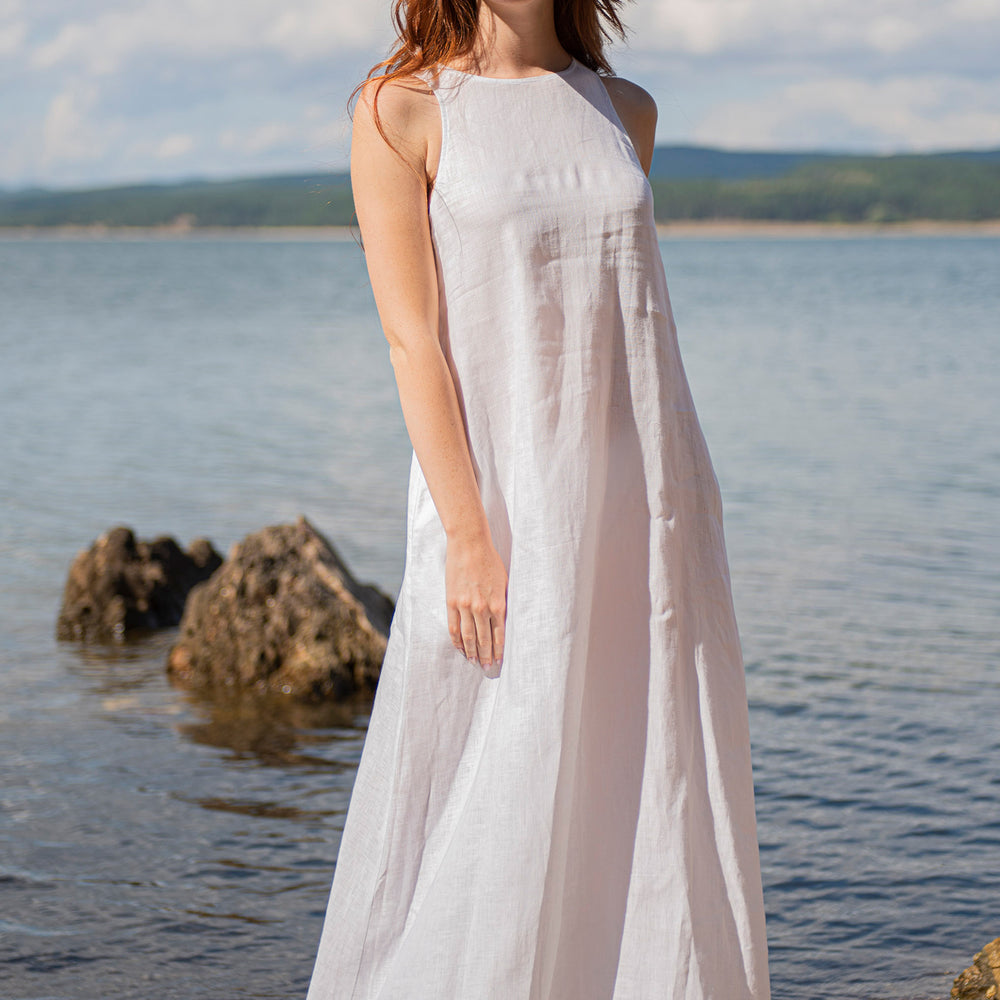 
                      
                        Minimalist Linen Dress in White, VisibleArtShop
                      
                    