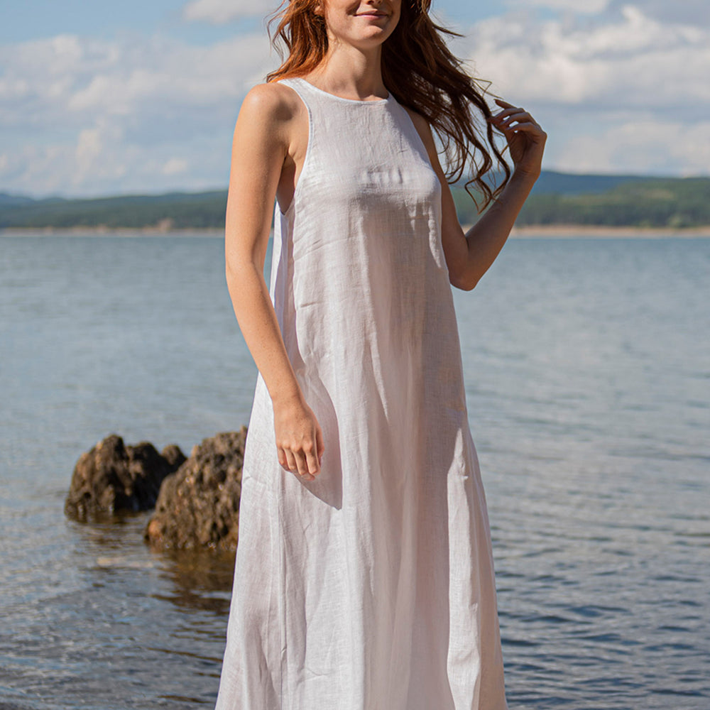 
                      
                        Minimalist Linen Dress in White, VisibleArtShop
                      
                    