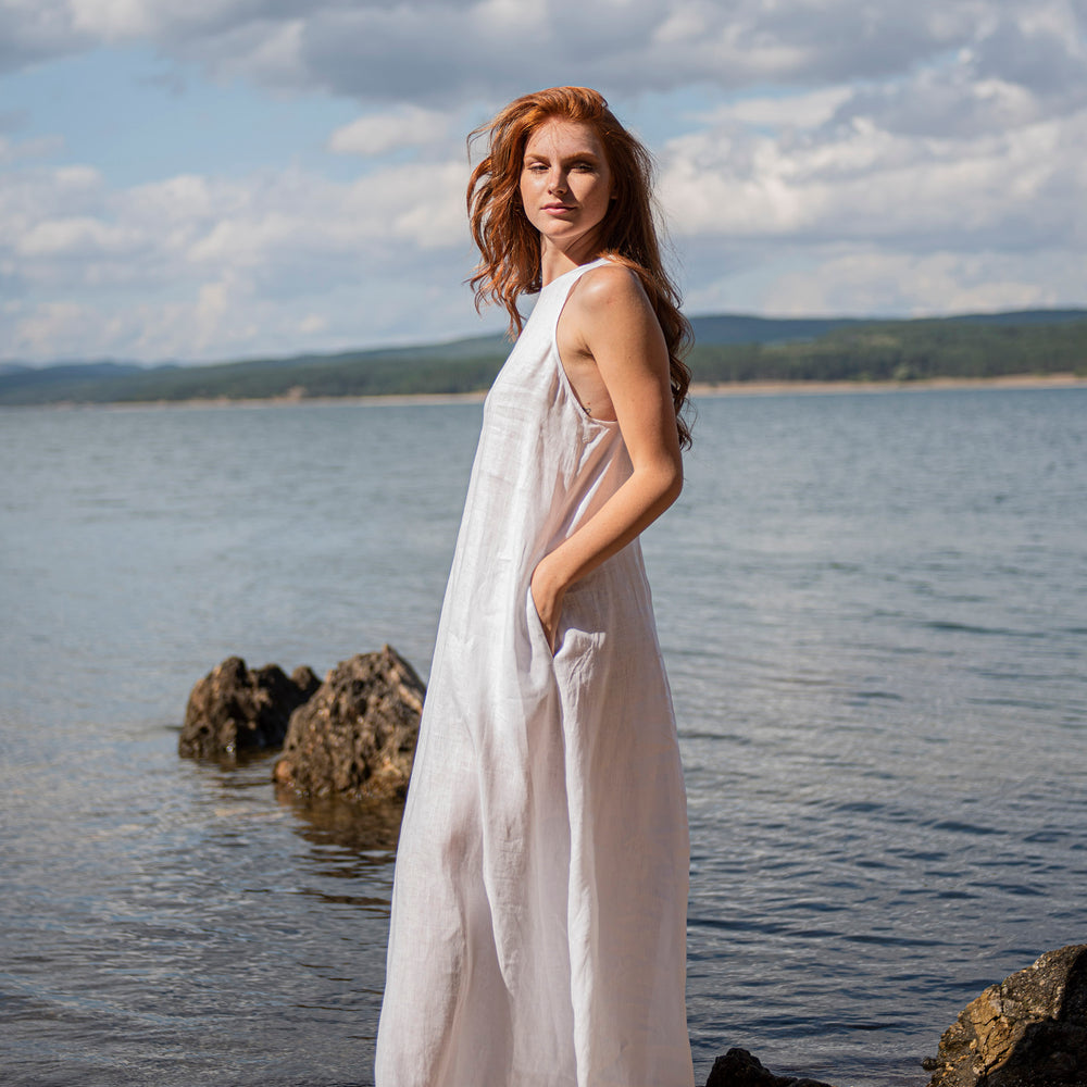 
                      
                        Minimalist Linen Dress in White, VisibleArtShop
                      
                    
