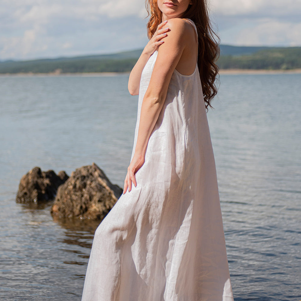 
                      
                        Minimalist Linen Dress in White, VisibleArtShop
                      
                    