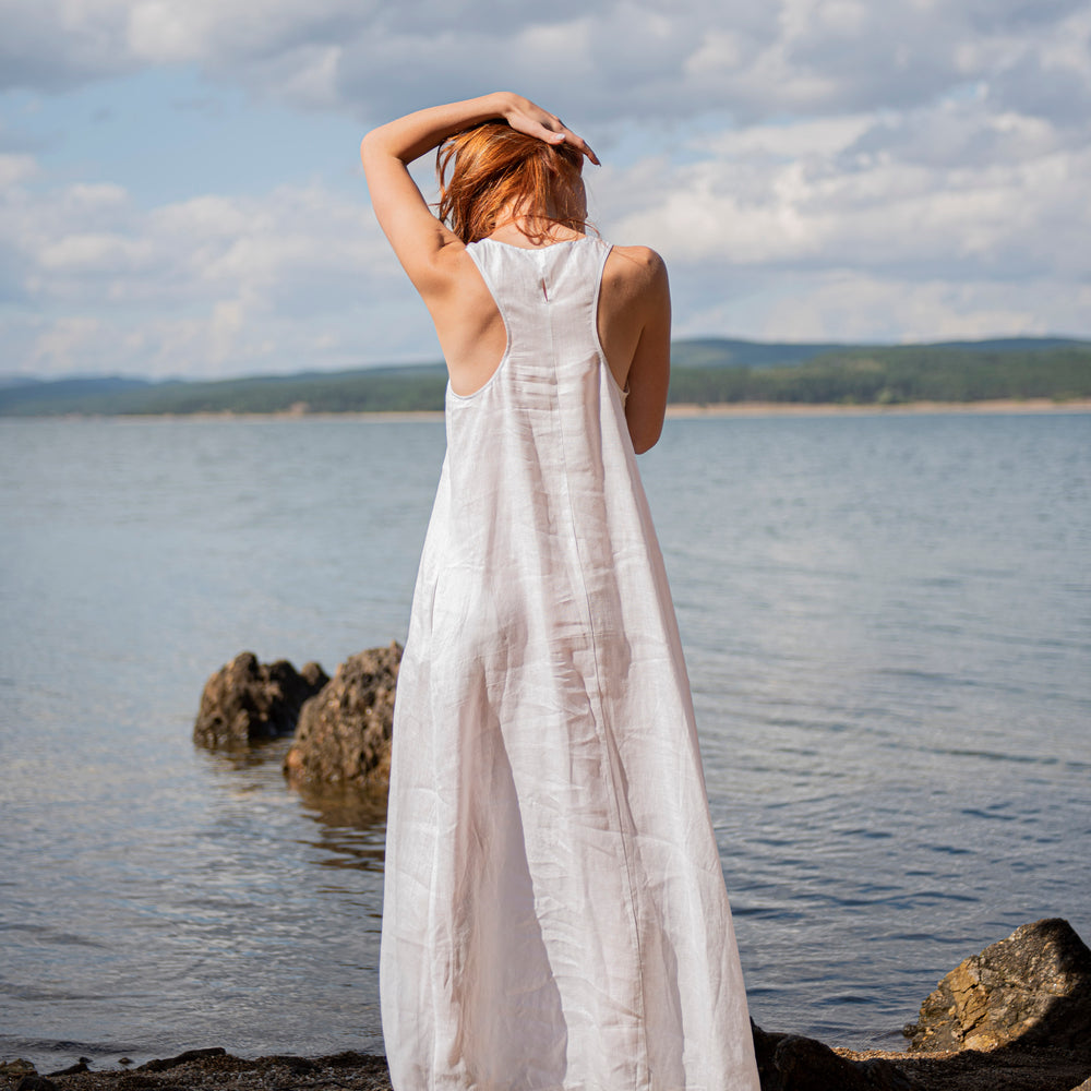 
                      
                        Minimalist Linen Dress in White, VisibleArtShop
                      
                    