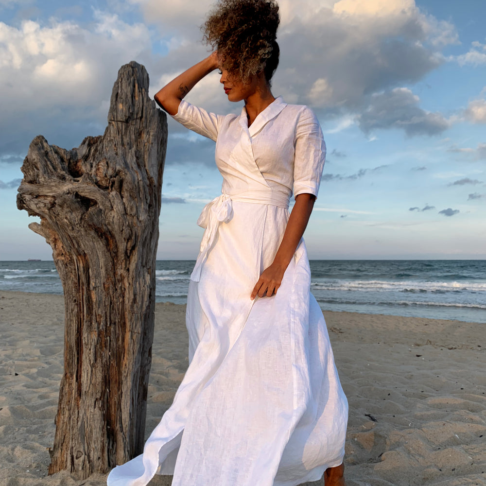 
                      
                        Maxi Linen A-Line Dress with Tie Waist-VisibleArtShop
                      
                    