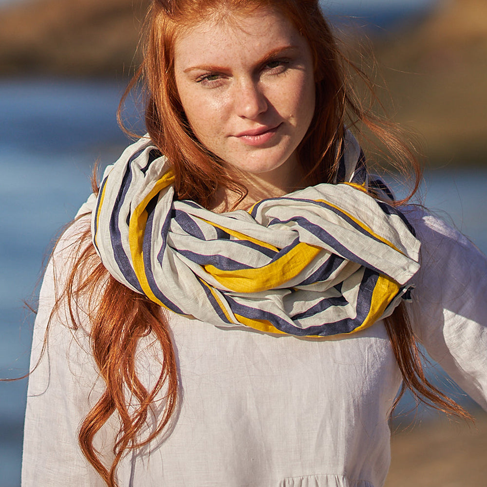 Mustard Striped Natural Linen Scarf, VisibleArtShop