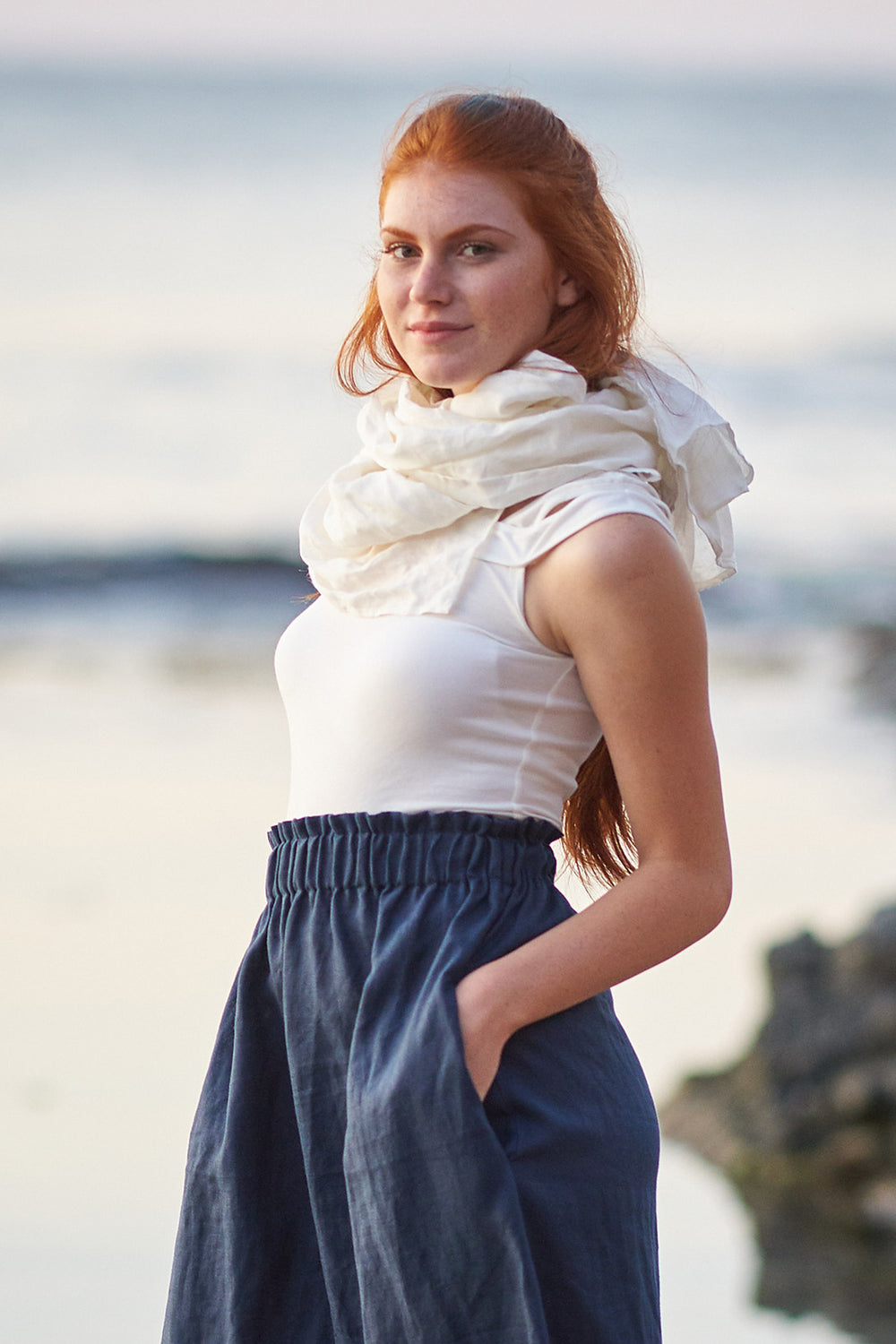 White Linen Scarf - VisibleArtShop