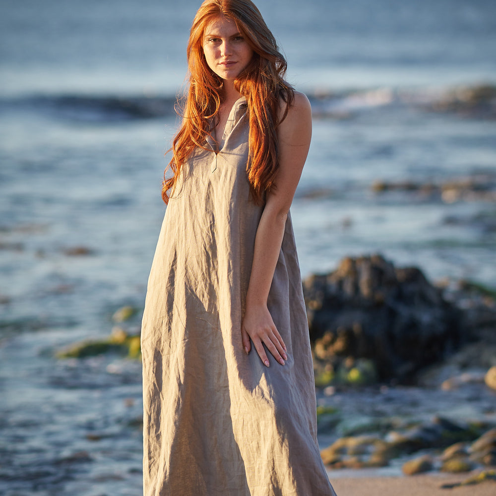 Hooded Linen Maxi Dress - VisibleArtShop