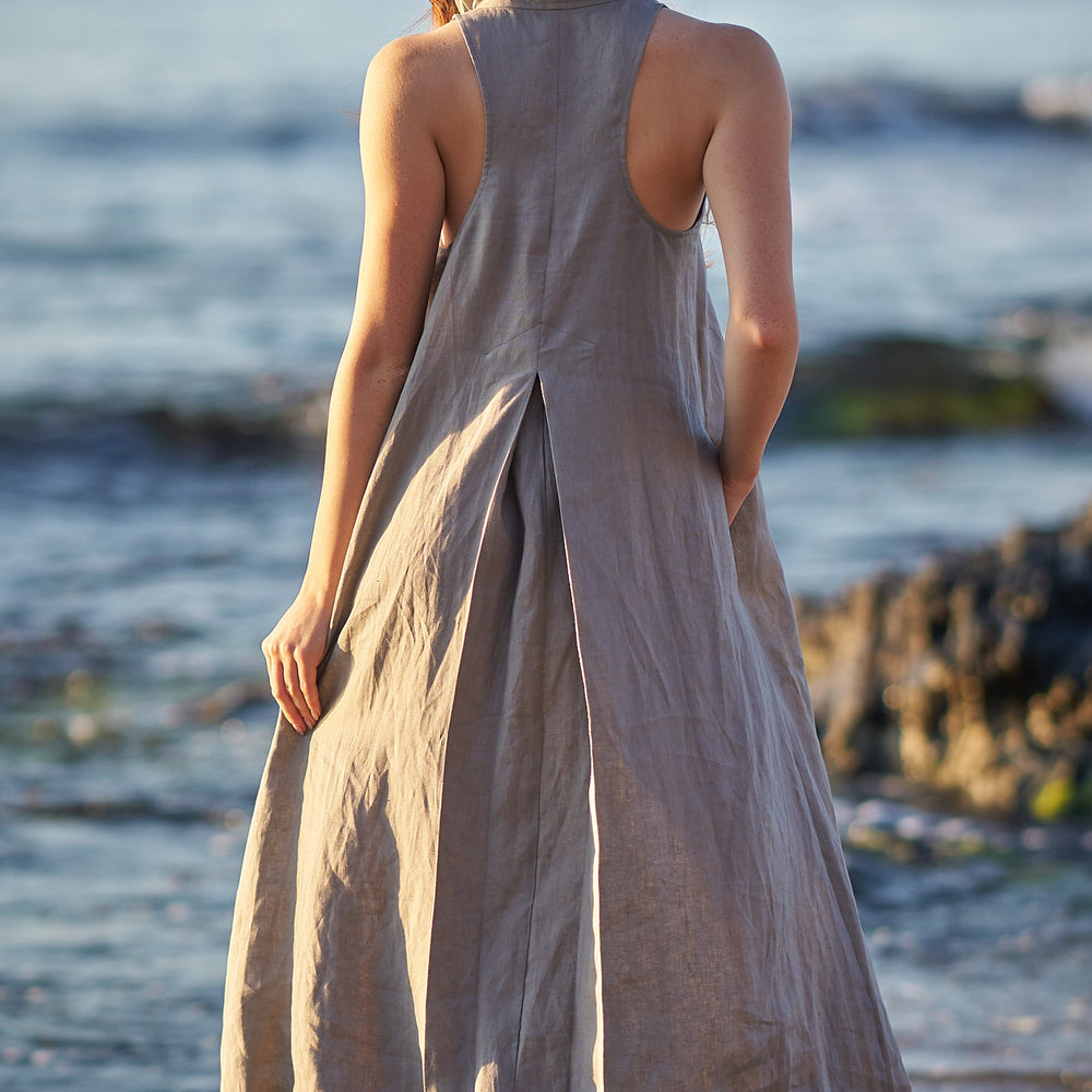 Hooded Linen Maxi Dress - VisibleArtShop