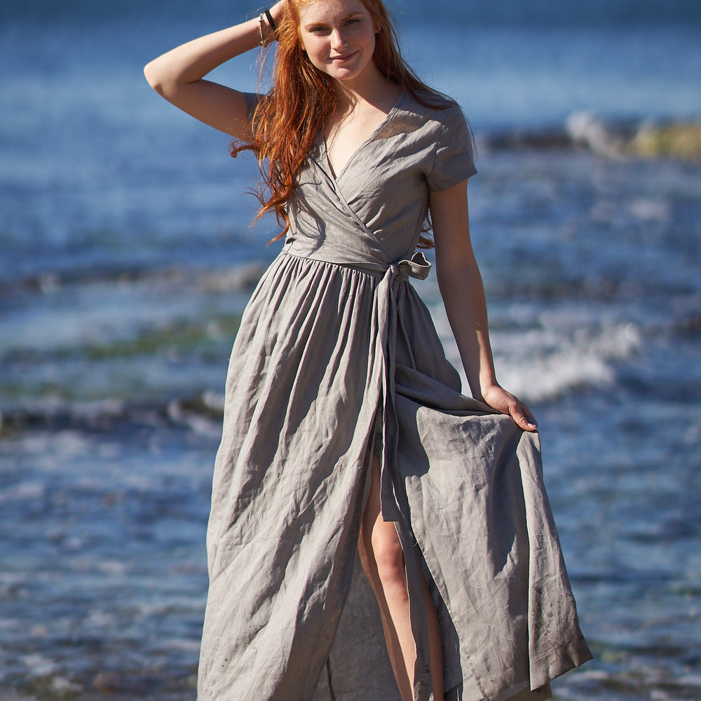 Linen Wrap Maxi Dress, VisibleArtShop