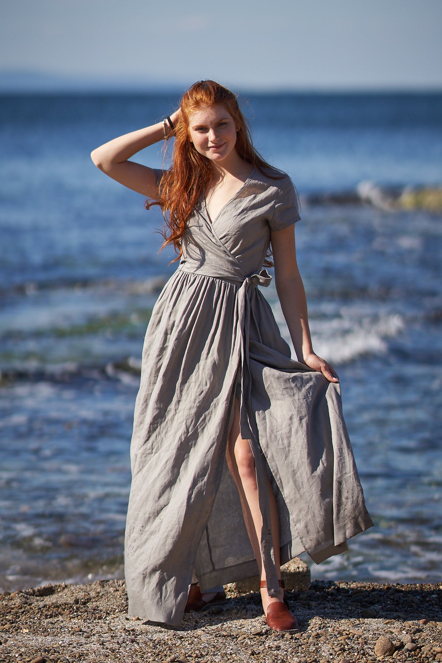 Linen Wrap Maxi Dress, VisibleArtShop