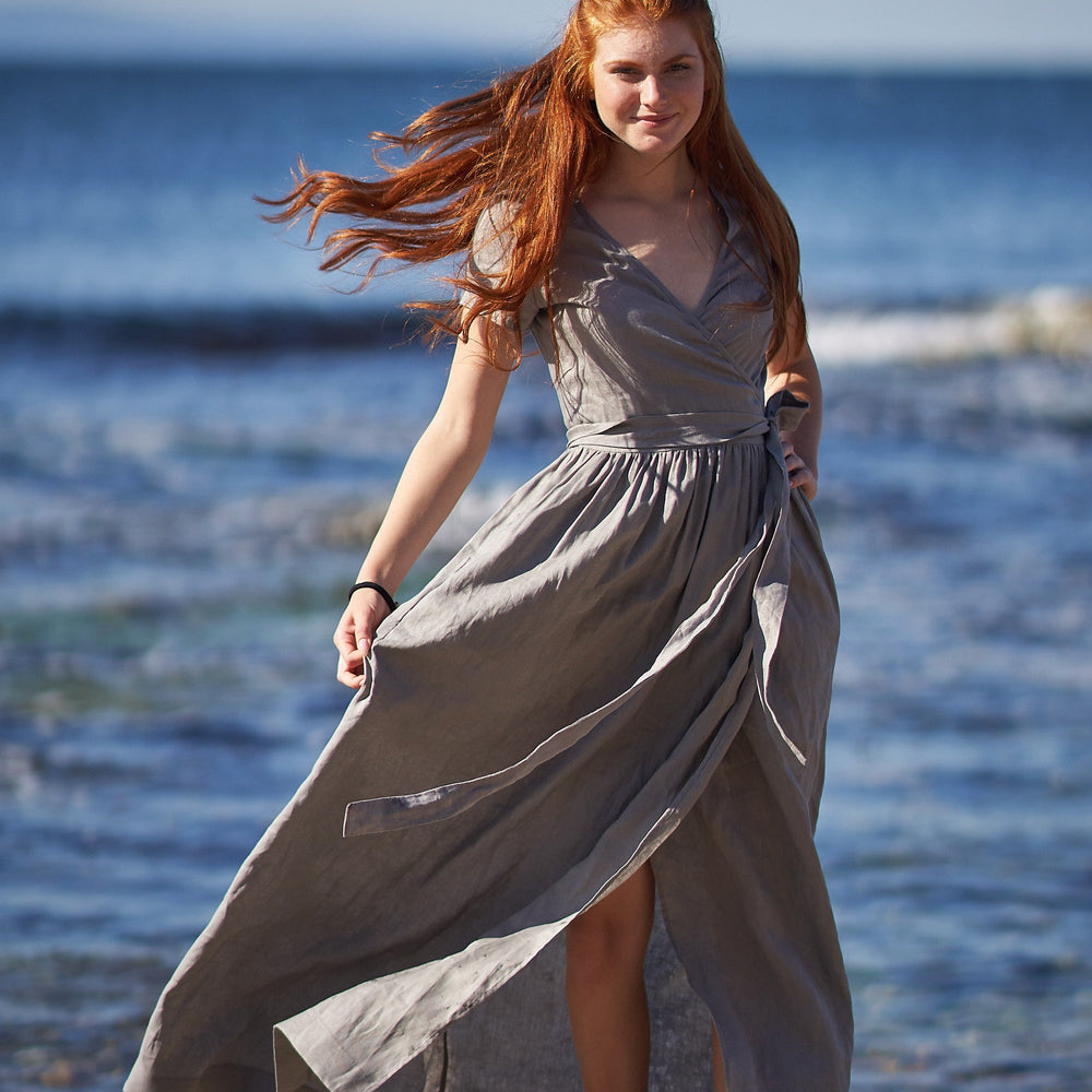 Linen Wrap Maxi Dress, Linen Wrap Dress, Short Sleeve Maxi Linen Dress, 100% Linen Clothing for Women, Summer Dress, Beach Dress, XL / Rusty Orange Linen Wrap Maxi Dress, Linen Wrap Dress, Short Sleeve Maxi Linen Dress, 100% Linen Clothing for Women, Summer Dress, Beach Dress, XL / Rusty Orange