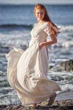 Linen Wrap Dress in Cream - VisibleArtShop