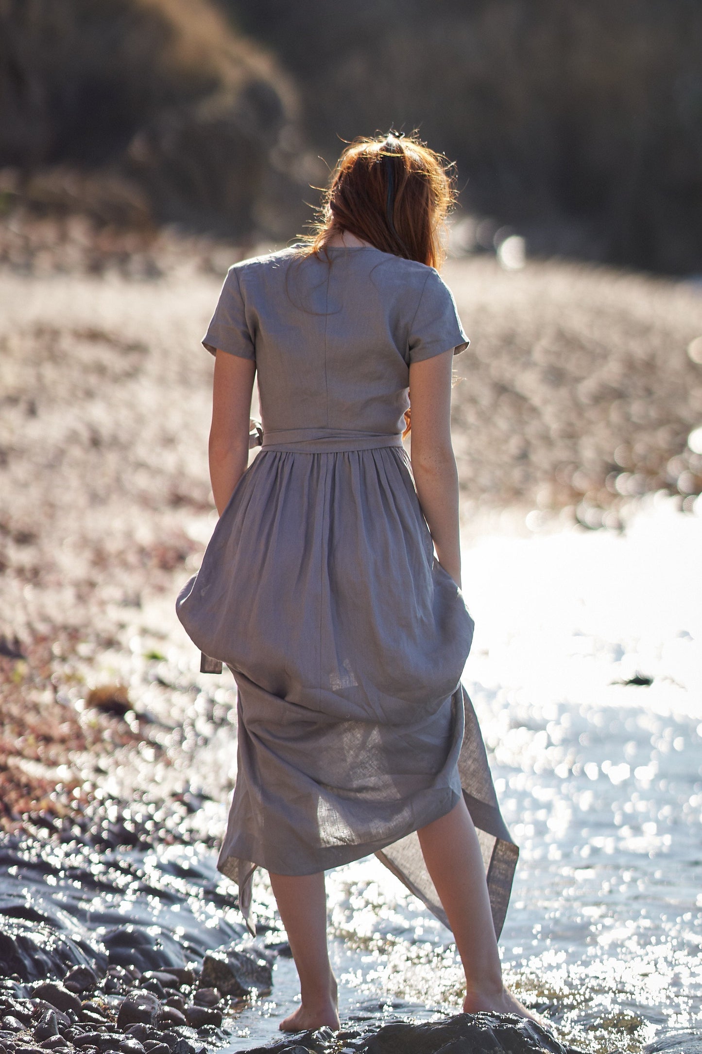 linen dress 2020 Blue White Stripes Linen Rhapsody Dress