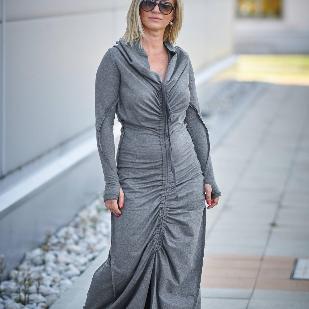 Ruched Maxi Dress in Gray - VisibleArtShop