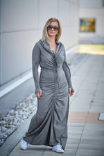 Ruched Maxi Dress in Gray - VisibleArtShop
