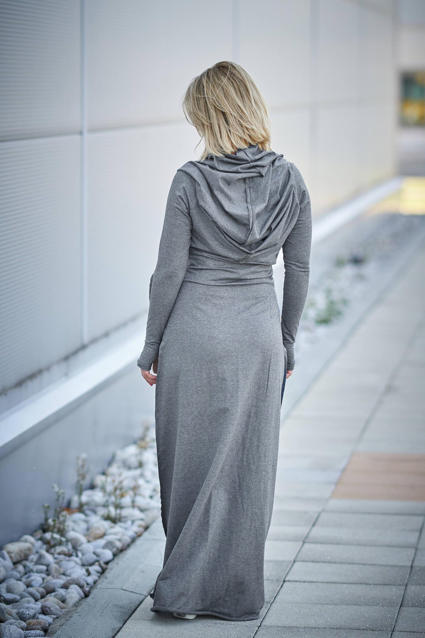 Ruched Maxi Dress in Gray - VisibleArtShop