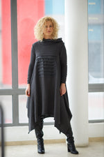Asymmetric Hooded Winter Dress - VisibleArtShop