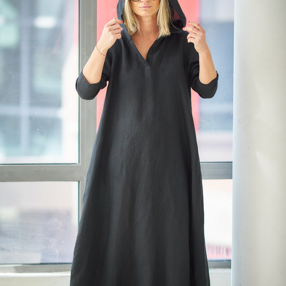 
                      
                        Hooded Linen Kaftan Dress, VisibleArtShop
                      
                    