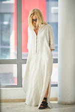 Linen Kaftan Dress in Natural - VisibleArtShop