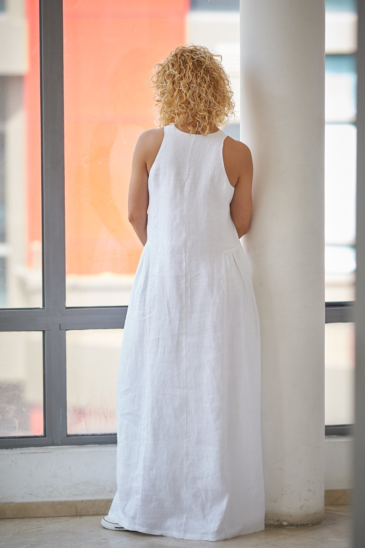 Linen Floor Length Gown Elegant, Natural Flattering Maxi Dress
