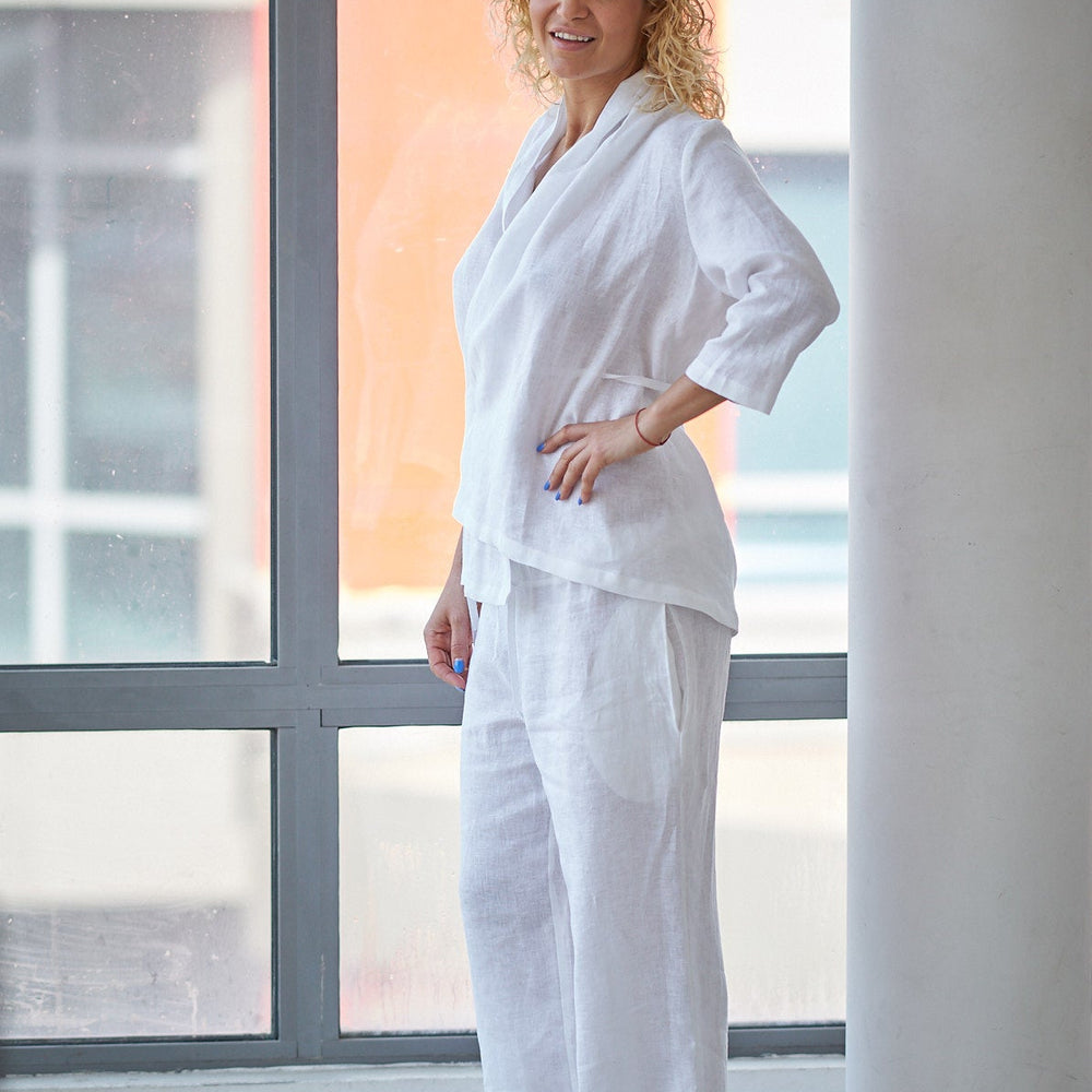 
                      
                        Linen Wrap Shirt & Drawstring Pants Set - VisibleArtShop
                      
                    