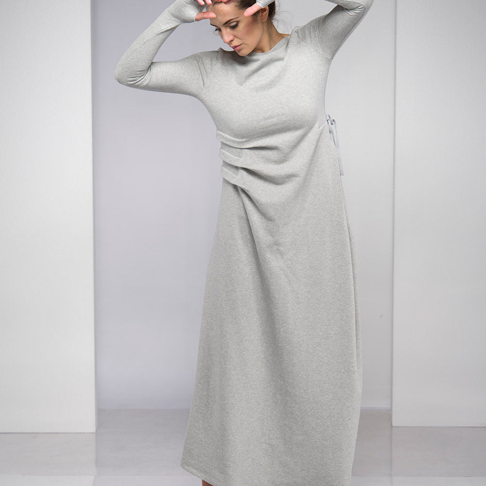 Gray Maxi Dress with Waist Accent - VisibleArtShop